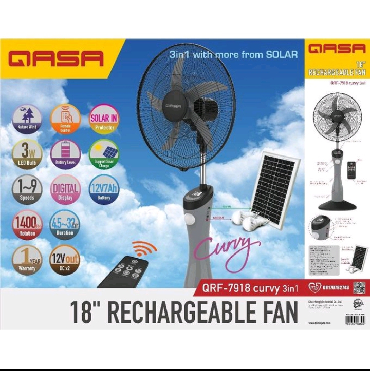 Qasa 18" Rechargeable CurvyFan